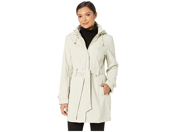 Via Spiga Stand Collar Belted Fleece Lined Raincoat (stone) Women's Coat