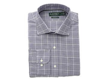 Lauren Ralph Lauren Classic Fit No-iron Houndstooth Cotton Dress Shirt (bleu/blanc) Men's Long Sleeve Button Up