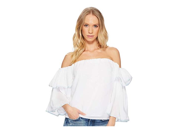 1.state Off Shoulder Bell Sleeve Tipped Blouse (ultra White) Women's Blouse
