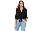 Bcbgeneration Tie Front Roll Sleeve Woven Top (black) Women's Clothing