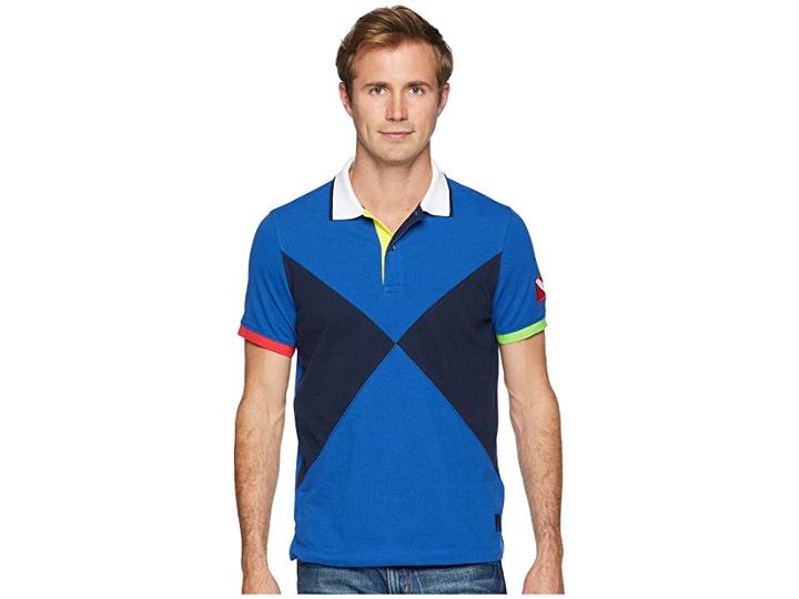 Nautica Short Sleeve Sail Flag Pieced Polo (monaco Blue) Men's Clothing