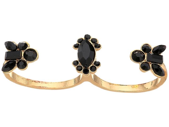 Guess Two Finger Dainty Stone Ring (gold/jet) Ring