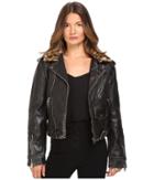 Just Cavalli Leather Moto Zip With Cat Accent Runway Jacket (black) Women's Coat