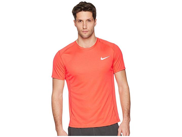 Nike Dry Miler Short Sleeve Running Top (rush Coral/rush Coral) Men's Clothing