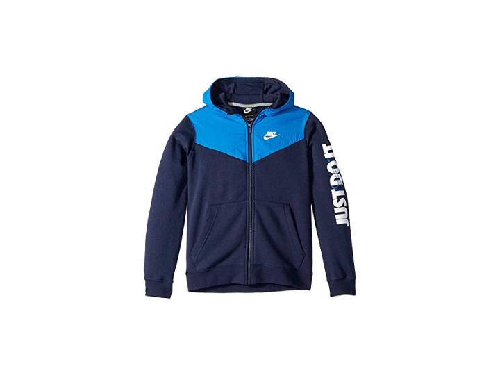 Nike Kids Nsw Just Do It Full Zip Hoodie (little Kids/big Kids) (obsidian/signal Blue/white) Boy's Sweatshirt