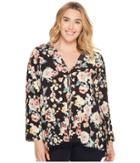 B Collection By Bobeau Plus Size Cristy Pleat Back Top (black Print) Women's Long Sleeve Pullover