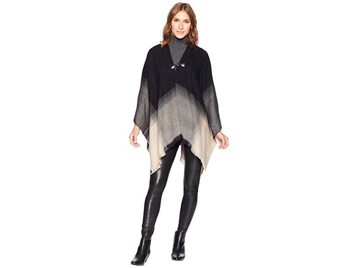 Calvin Klein Ombre Border Woven Ruana (heathered Almond) Women's Clothing