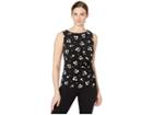 Anne Klein Tussy Mussy Printed Ity Side Pleat Scoop Neck Tank (anne Black/anne White Combo) Women's Clothing
