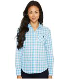U.s. Polo Assn. Long Sleeve Plaid Poplin Shirt (surf Blue) Women's Clothing