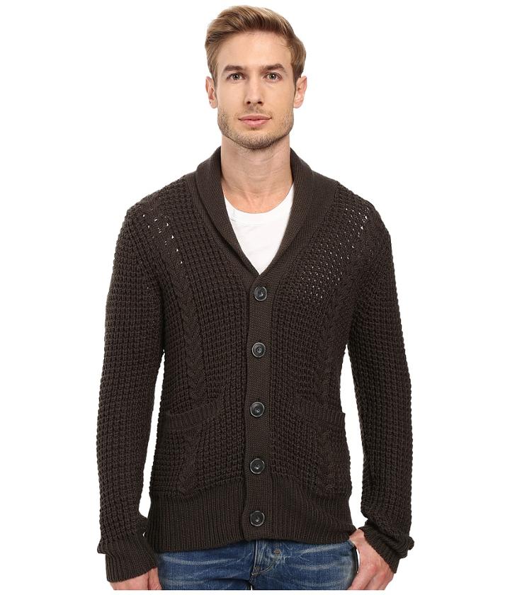 7 For All Mankind Cable Shawl Cardigan (olive) Men's Sweater