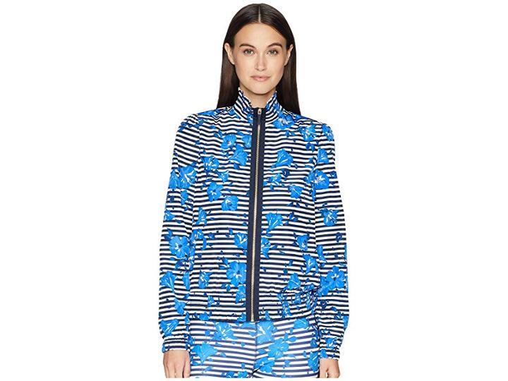 Kate Spade New York Athleisure Hibiscus Stripe Jacket (rich Navy) Women's Coat