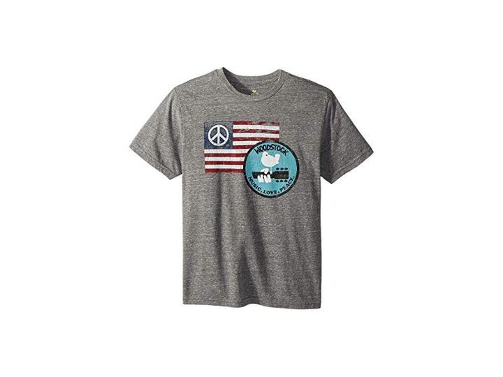 The Original Retro Brand Kids Woodstock Peace Flag Short Sleeve Tri-blend Tee (big Kids) (steraky Grey) Boy's T Shirt