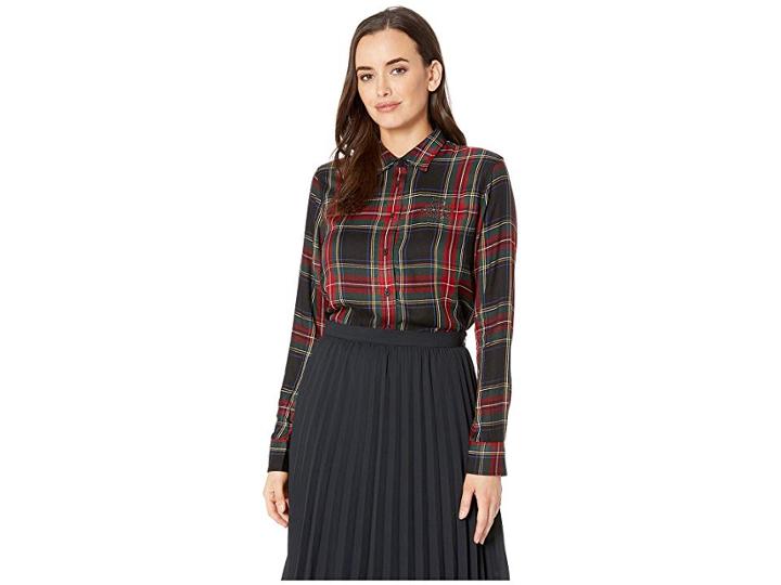 Lauren Ralph Lauren Crest Tartan Twill Shirt (black/red Multi) Women's Clothing