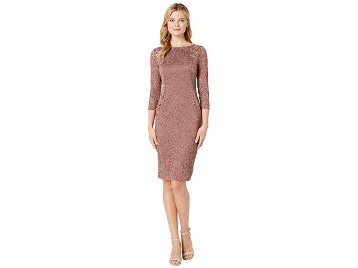 Marina Short Slim Long Sleeve Dress With Illusion Side Panels (cafe) Women's Dress