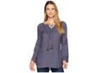 Scully Carrie Tie Front Blouse W/ Lace Crochet Insets (wedgewood Blue) Women's Clothing