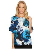 Cece Tiered Ruffle Sleeve Stately Bouquet Blouse (rich Black) Women's Blouse