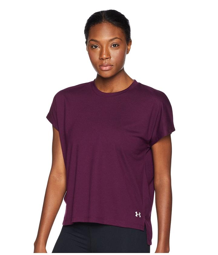Under Armour Essentials Wordmark Tee (merlot/metallic Cristal Gold/tonal) Women's T Shirt