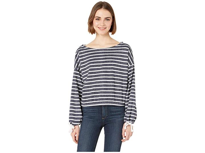 Cupcakes And Cashmere Rosalee Striped Boat Neck Top (ink) Women's Clothing