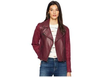 Michael Stars Leather Suede Mix Classic Moto Jacket (pinot) Women's Coat