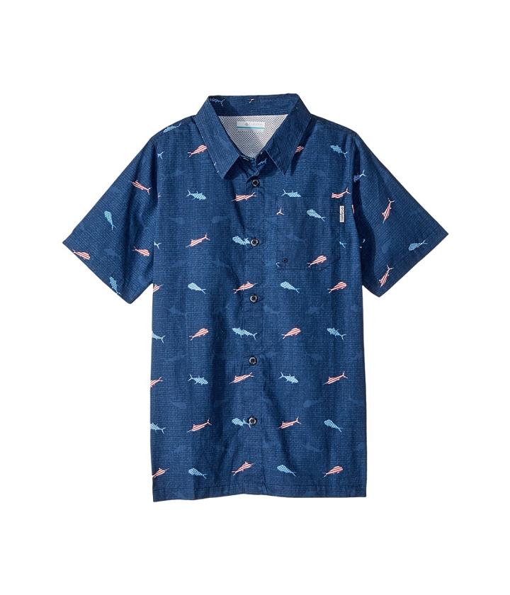 Columbia Kids Trollers Best Short Sleeve Shirt (little Kids/big Kids) (collegiate Navy Fishy Print) Boy's Short Sleeve Button Up