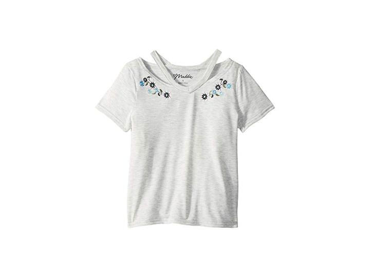 Maddie By Maddie Ziegler Split Neck Tee With Embroidery (big Kids) (grey) Girl's T Shirt