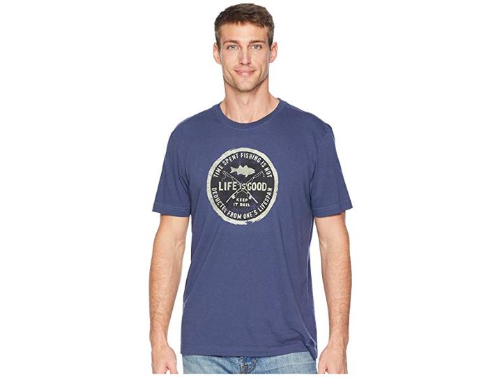Life Is Good Time Spent Fishing Crusher T-shirt (darkest Blue) Men's T Shirt