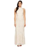 Adrianna Papell Embroidered Halter Gown (almond) Women's Dress