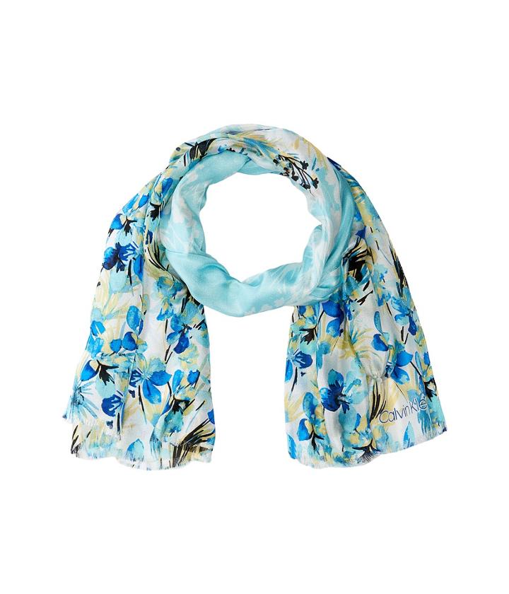 Calvin Klein Garden Floral Silk Mesh (corn Flower) Scarves