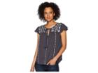 Miss Me Keyhole Embroidered Ruffle Sleeve Top (charcoal Black) Women's Clothing