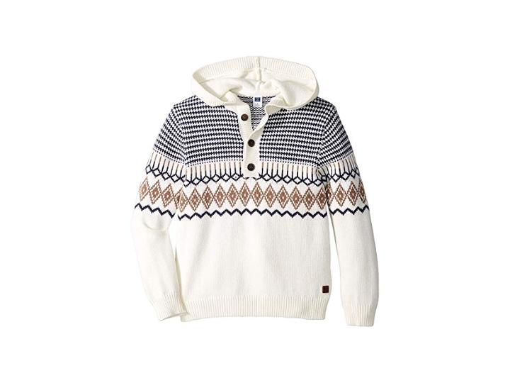 Janie And Jack Hooded Sweatshirt (toddler/little Kids/big Kids) (white/brown Fair Isle) Boy's Sweatshirt