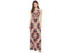 London Times Floral Medallion Keyhole Halter Dress (navy/pink) Women's Dress