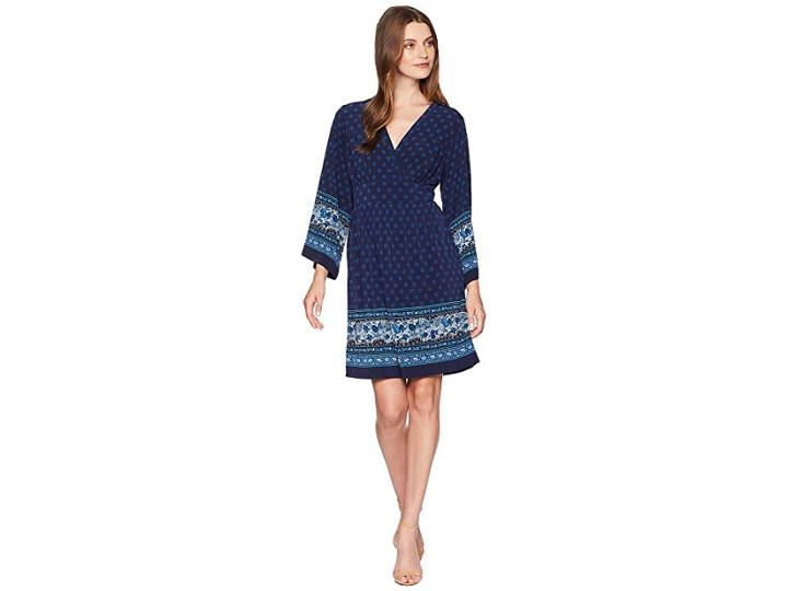 Michael Michael Kors Printed Deep Vee Dress (true Navy/radiant Blue) Women's Dress