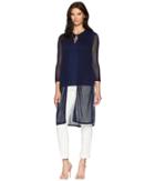 Anne Klein Long Sleeve Duster Cardigan With Side Slits (eclipse) Women's Sweater