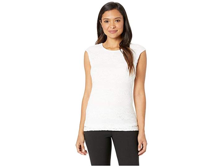 Calvin Klein Lace Cap Sleeve Top (cream) Women's Clothing