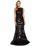 Nicole Miller Striped Mix Sequin V-back Gown (black) Women's Dress