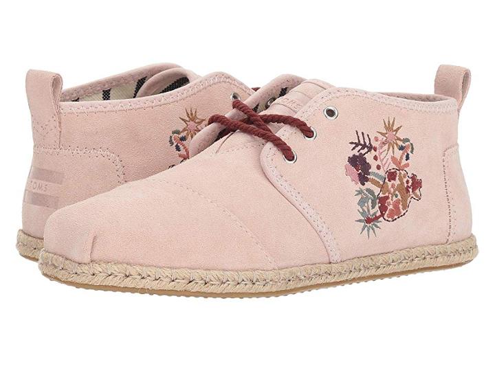 Toms Bota (medium Pink Floral Embroidery Suede Rope) Women's Lace Up Casual Shoes