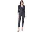 Tahari By Asl Pants Suit With Turn Cuff One-button Jacket (blue Indigo) Women's Suits Sets