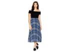 Donna Morgan Off The Shoulder Midi Dress W/ Pleated Skirt (black/blue Flame Multi) Women's Dress