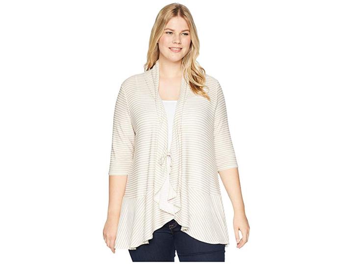 Kiyonna Felicity Flounce Cardigan (graphite/white Stripe) Women's Clothing