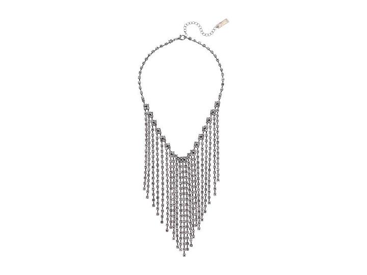 Steve Madden Rhinestone Link Chain Fringe Bib Necklace (silver-tone) Necklace