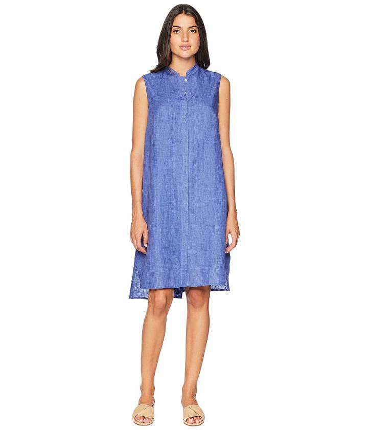 Anne Klein Mao Collar Trapeze Dress (bright Eton Blue) Women's Dress