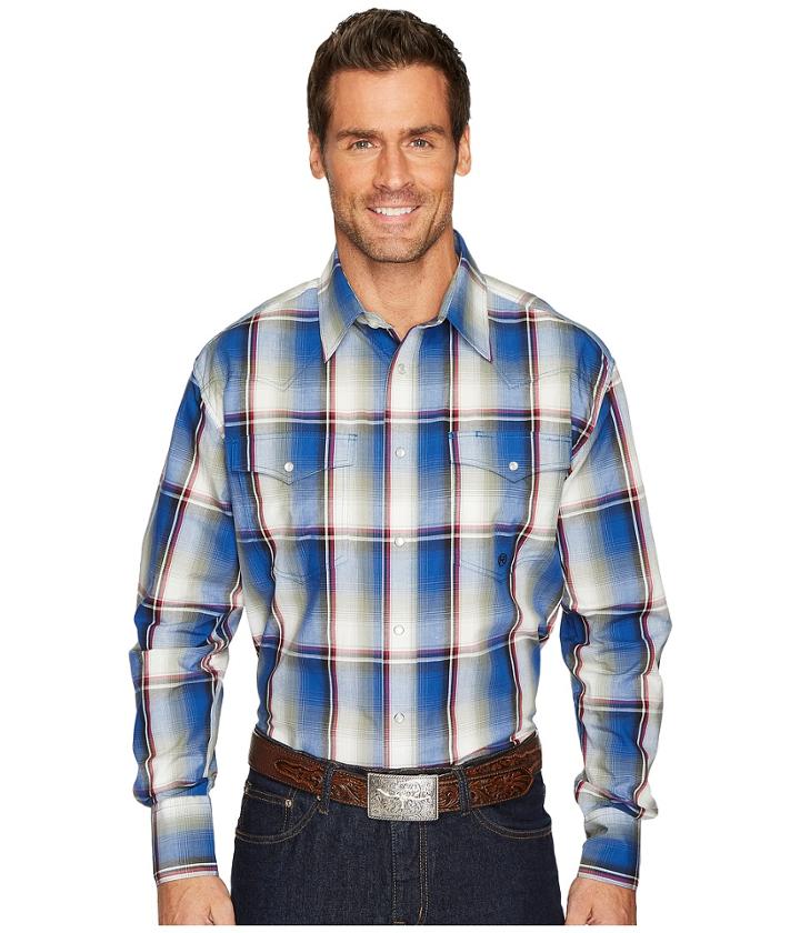 Roper 1265 Moss Lake Ombre Long Sleeve Top (blue) Men's Long Sleeve Pullover