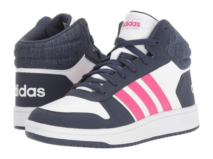 Adidas Kids Hoops Mid 2 (little Kid/big Kid) (white/real Magenta/trace Blue) Kids Shoes