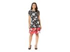 Taylor Floral Short Sleeve Color Block Fit And Flare Dress (black/ivory/red) Women's Dress