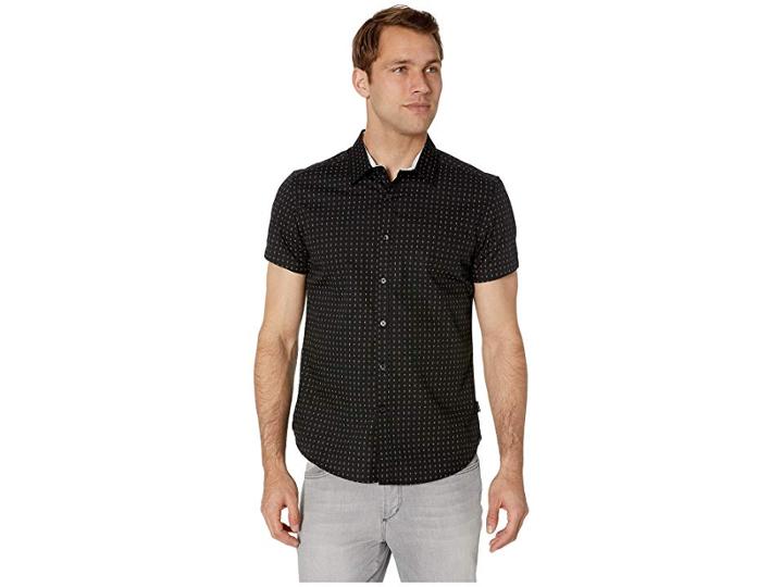 Kenneth Cole New York Short Sleeve Diamond Print Shirt (black) Men's Clothing