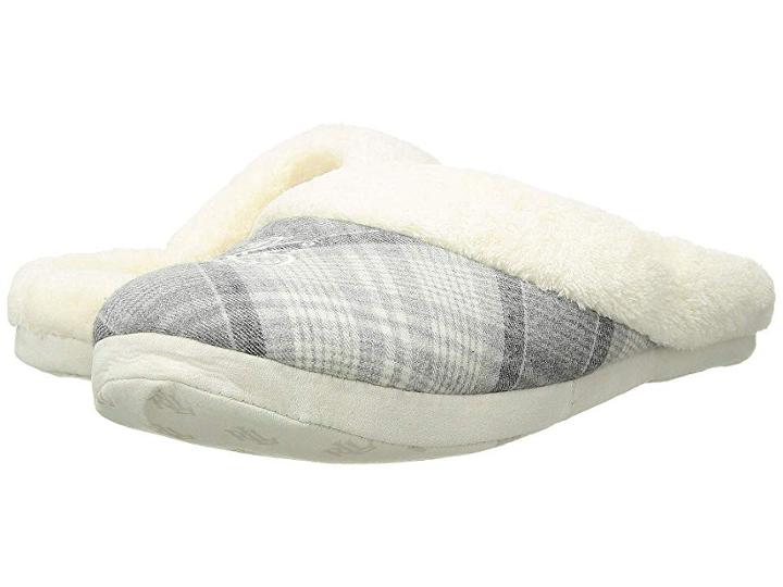 Lauren Ralph Lauren Cotton Brushed Twill So Soft Fleece Lining Slippers (grey Plaid) Women's Slippers