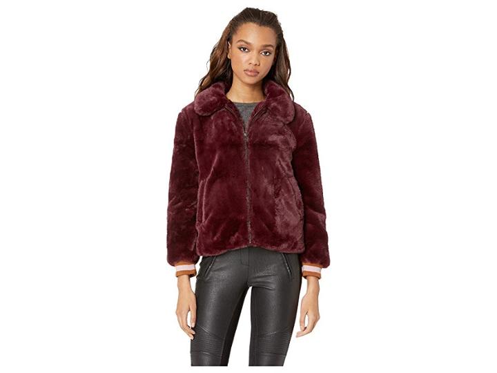 J.o.a. Faux Fur Bomber Jacket (wine) Women's Coat