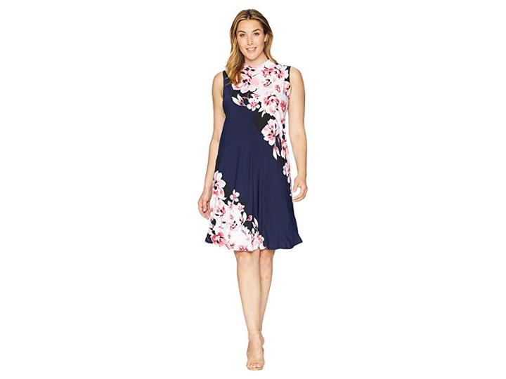 Kari Lyn Plus Size Raquel Sleeveless Dress (navy/pink) Women's Dress