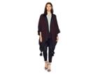Lauren Ralph Lauren Ruana W/ Oversized Tassels (wine/navy) Women's Clothing