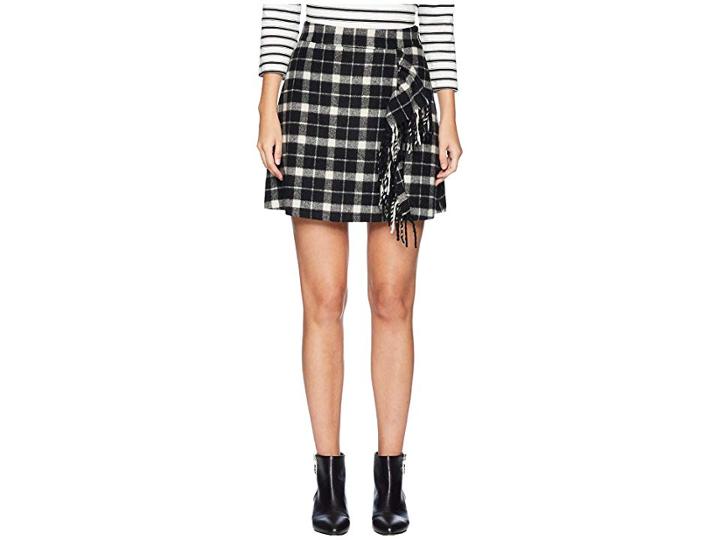 Kate Spade New York Broome Street Rustic Plaid Fringe Skirt (black) Women's Skirt